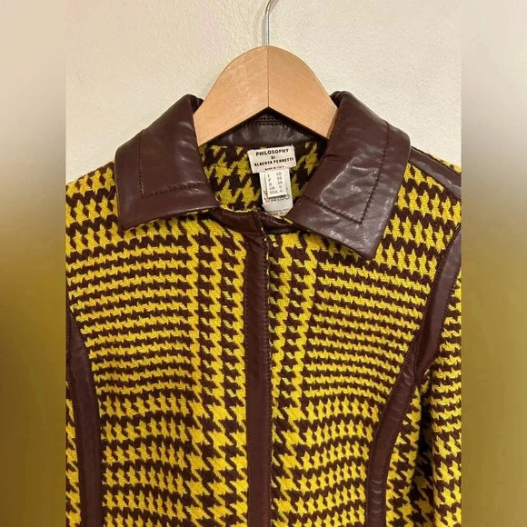 VTG PHILOSOPHY DI ALBERTA FERRETTI Wool houndstooth leather Skirt Jacket Set S - Picture 5 of 16